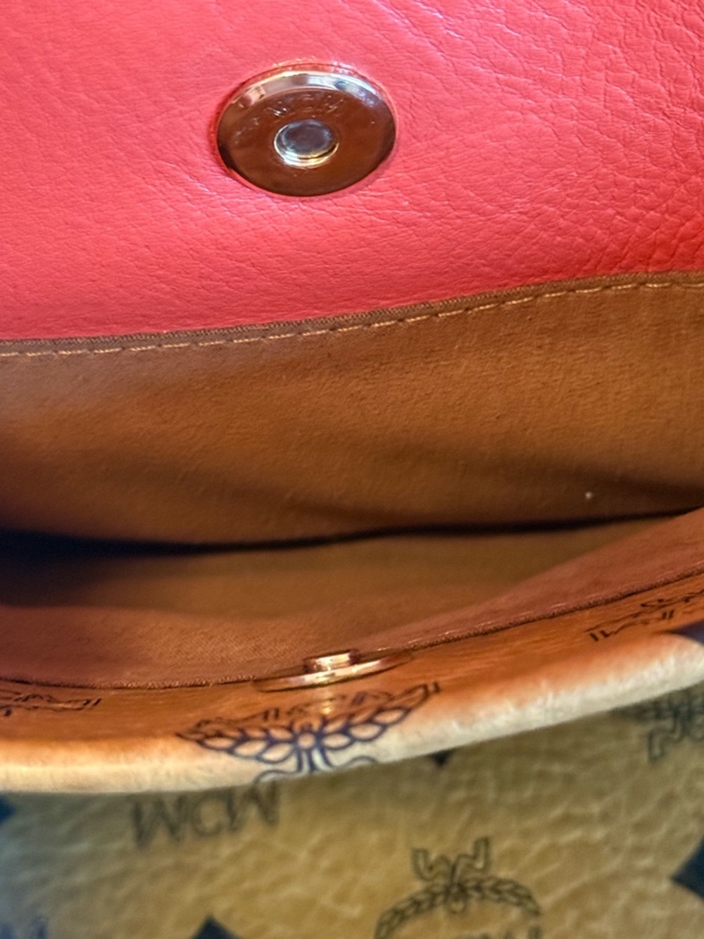 MCM Tan Visetos Monogram Crossbody with Coral Trim - Picture 12 of 14